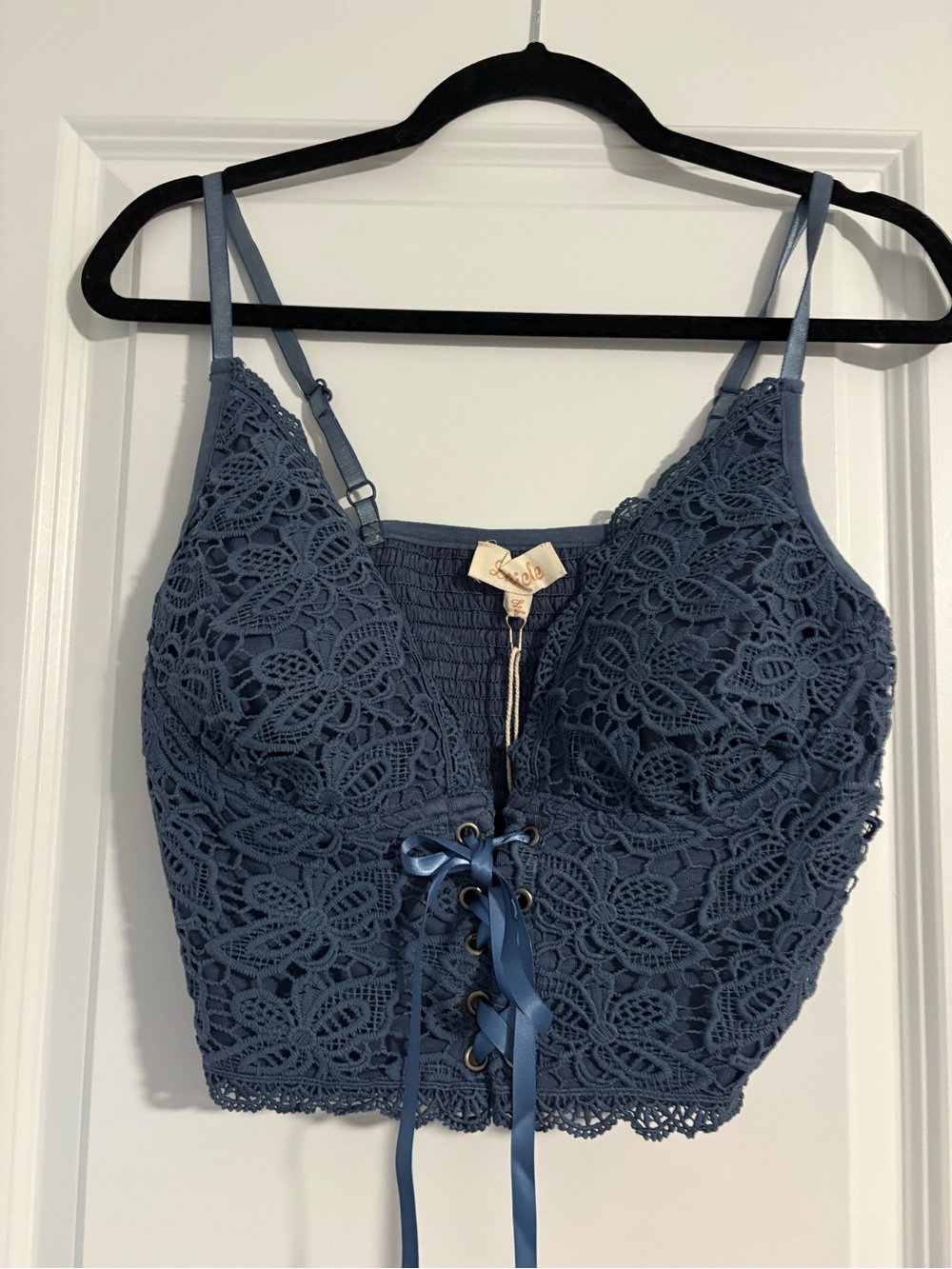 Listicle Blue Crochet Lace-Up Crop Bralette
